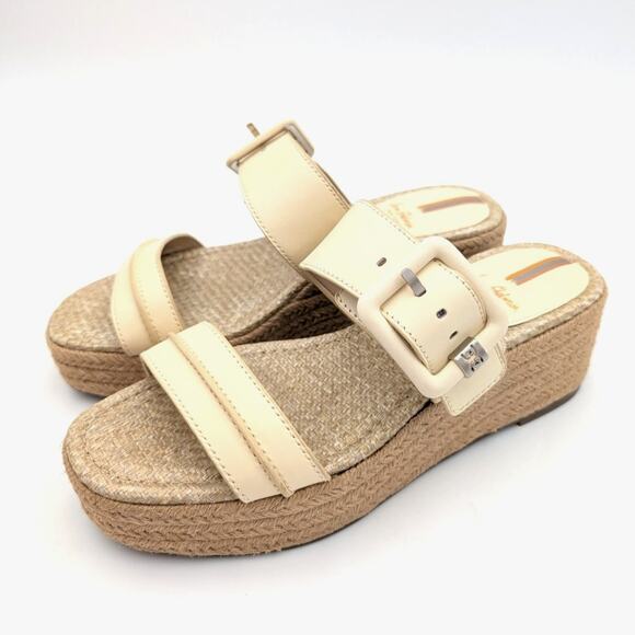 Sam Edelman Carson Platform Wedge Espadrille Slide Sandal Cream Size US8 EU38.5 - Picture 1 of 11